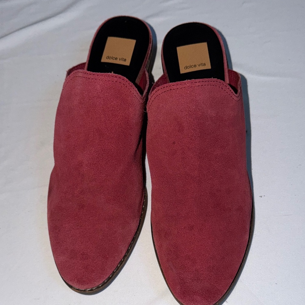 Dolce Vita size 10 red suede mules 2” heel